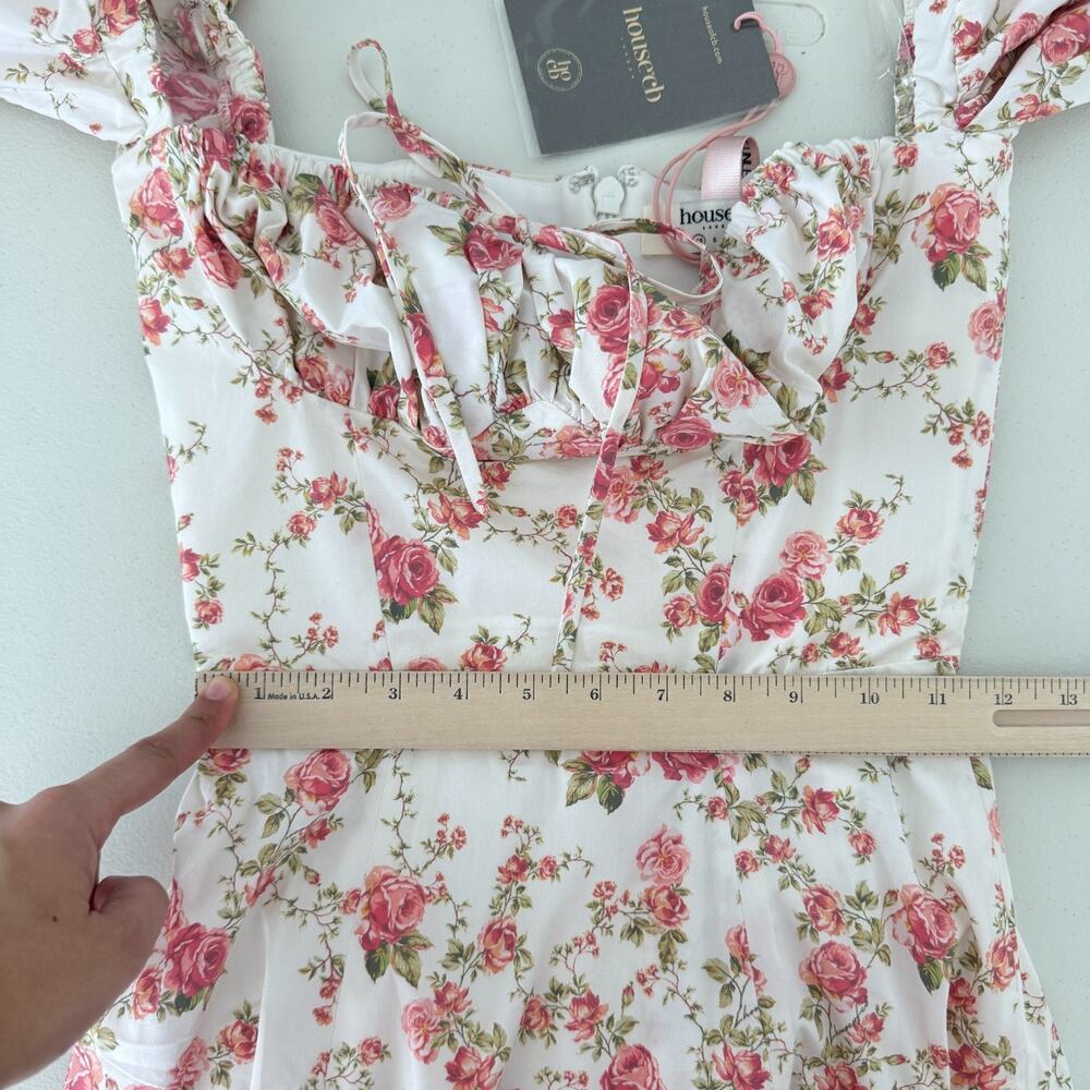 House of CB Tallulah Dress XS Floral Puff Sleeve Rose Print Coquette Romantic - Picture 10 of 13